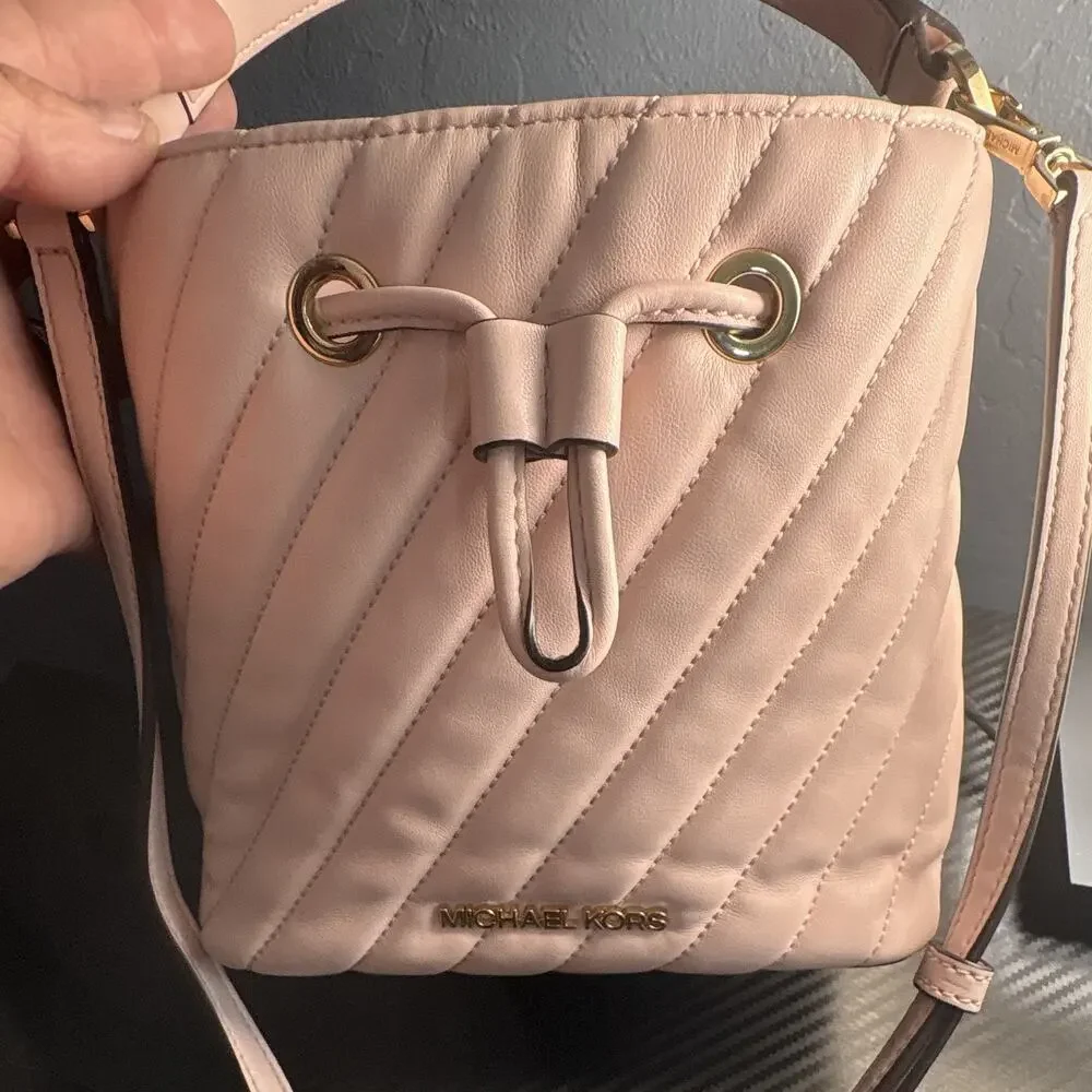 Michael Kors Pink Drawstring Bucket Bag Small Top Handle Detachable Crossbody